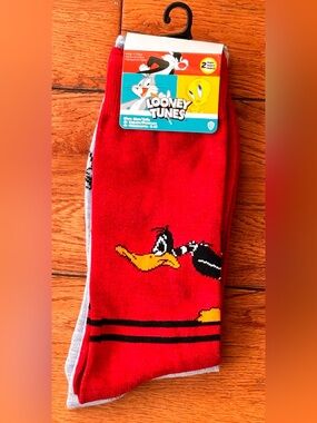 Looney Toons Daffy Dick Officially Licensed Set of 2 Pairs of Crew Socks